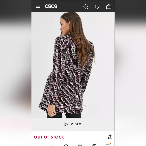 River Island Boucle Blazer in Red Check Size 8 - Picture 2 of 5